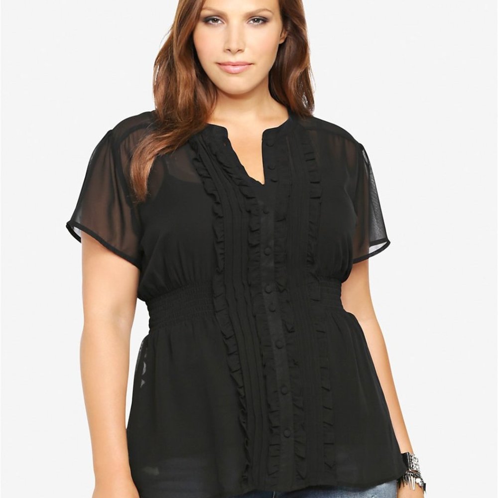 Black RUFFLED CHIFFON EMPIRE BLOUSE